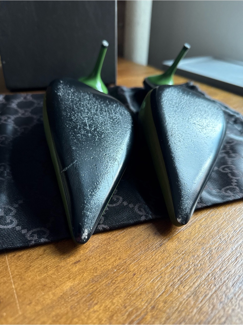 Rare Gucci by Tom Ford Y2K Green Leather Pointed Toe Slingback Heels Pumps 8.5B - Picture 4 of 7